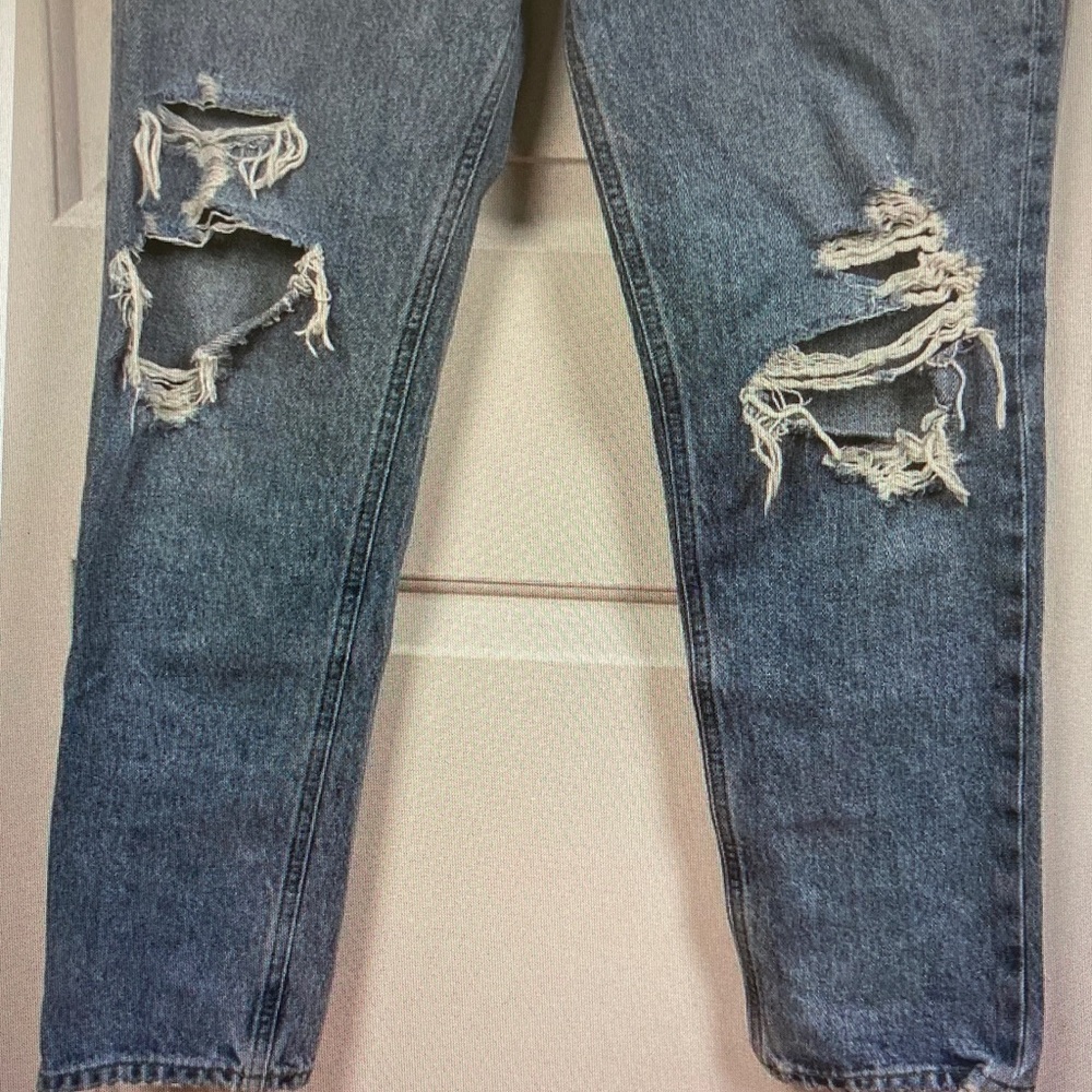 Agolde Mid-Blue Straight Leg Ripped Jeans - Picture 4 of 4